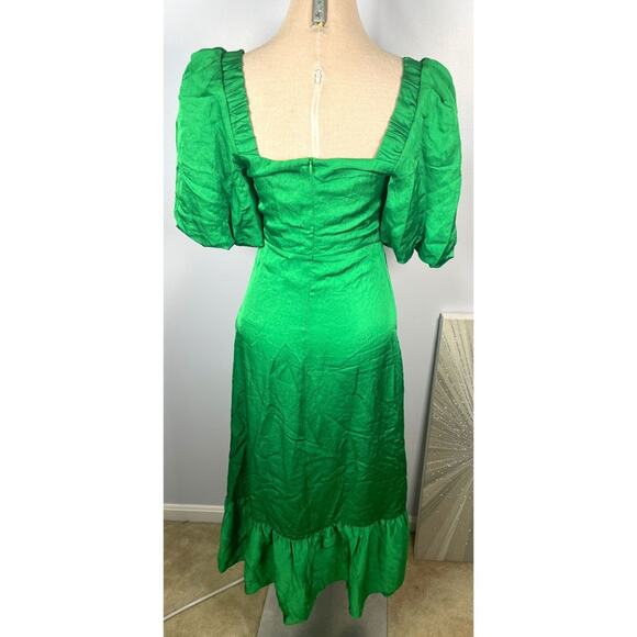SANDRO Green Embellished Puff Sleeve Midi Dress with Rhinestones Size 4 - Picture 8 of 10